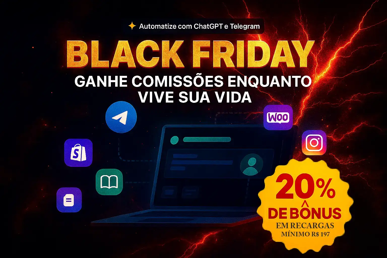 Automação Intelyze com Shopee, Telegram, WooCommerce, Instagram, WordPress e eBook